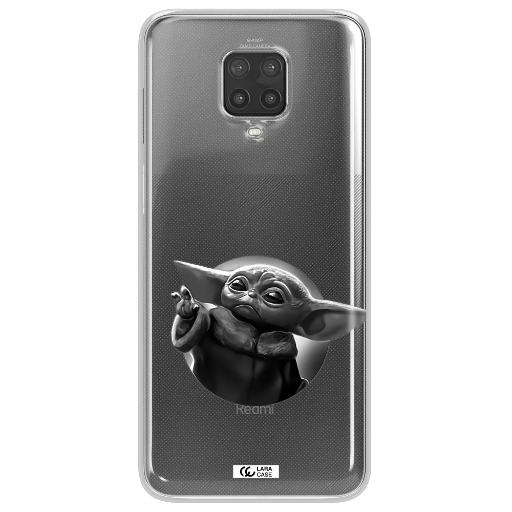 a black and white image of a baby yoda Xiaomi Note 9 Pro Clear TPU Case