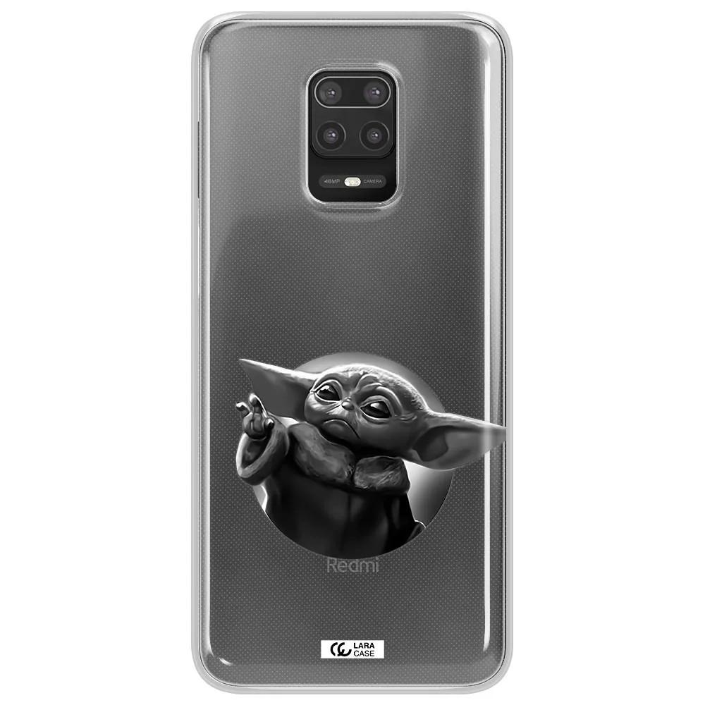 a black and white image of a baby yoda Xiaomi Note 9S Clear TPU Case