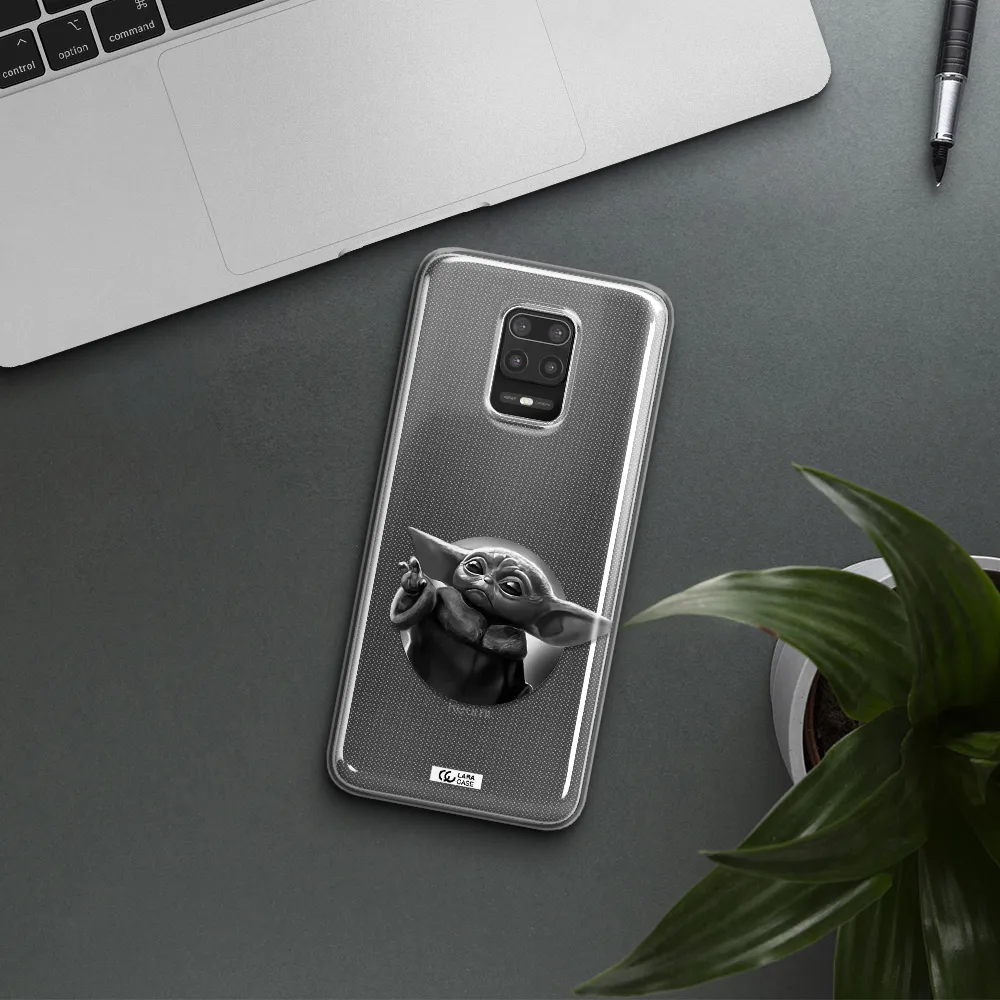 a black and white image of a baby yoda Xiaomi Note 9S Clear TPU Case