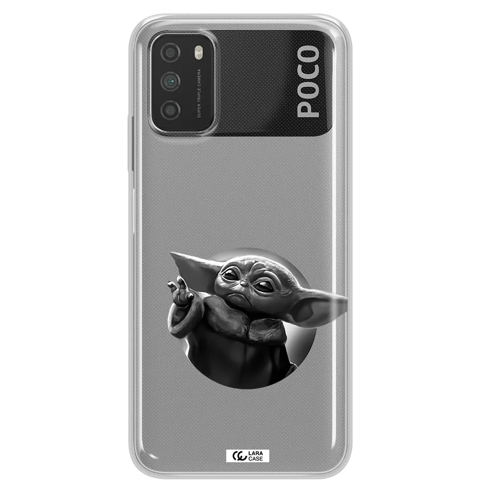 a black and white image of a baby yoda Xiaomi Poco M3 Clear TPU Case
