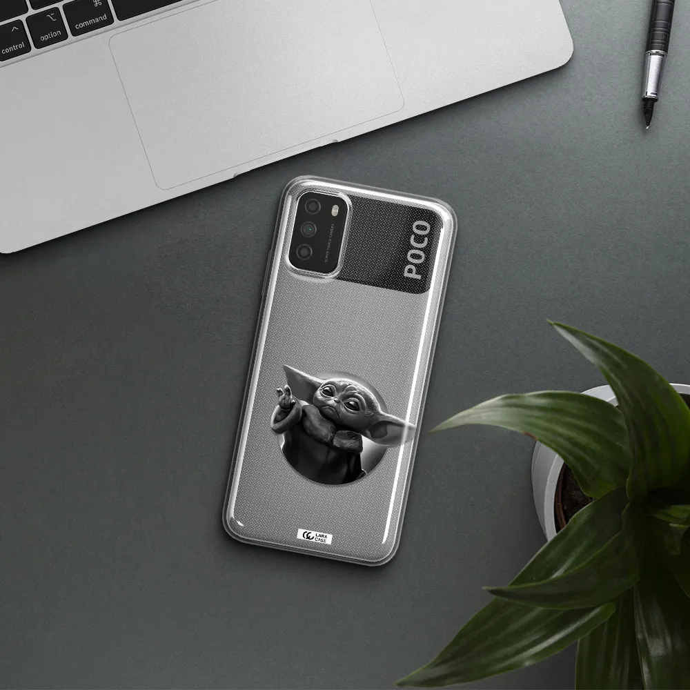 a black and white image of a baby yoda Xiaomi Poco M3 Clear TPU Case