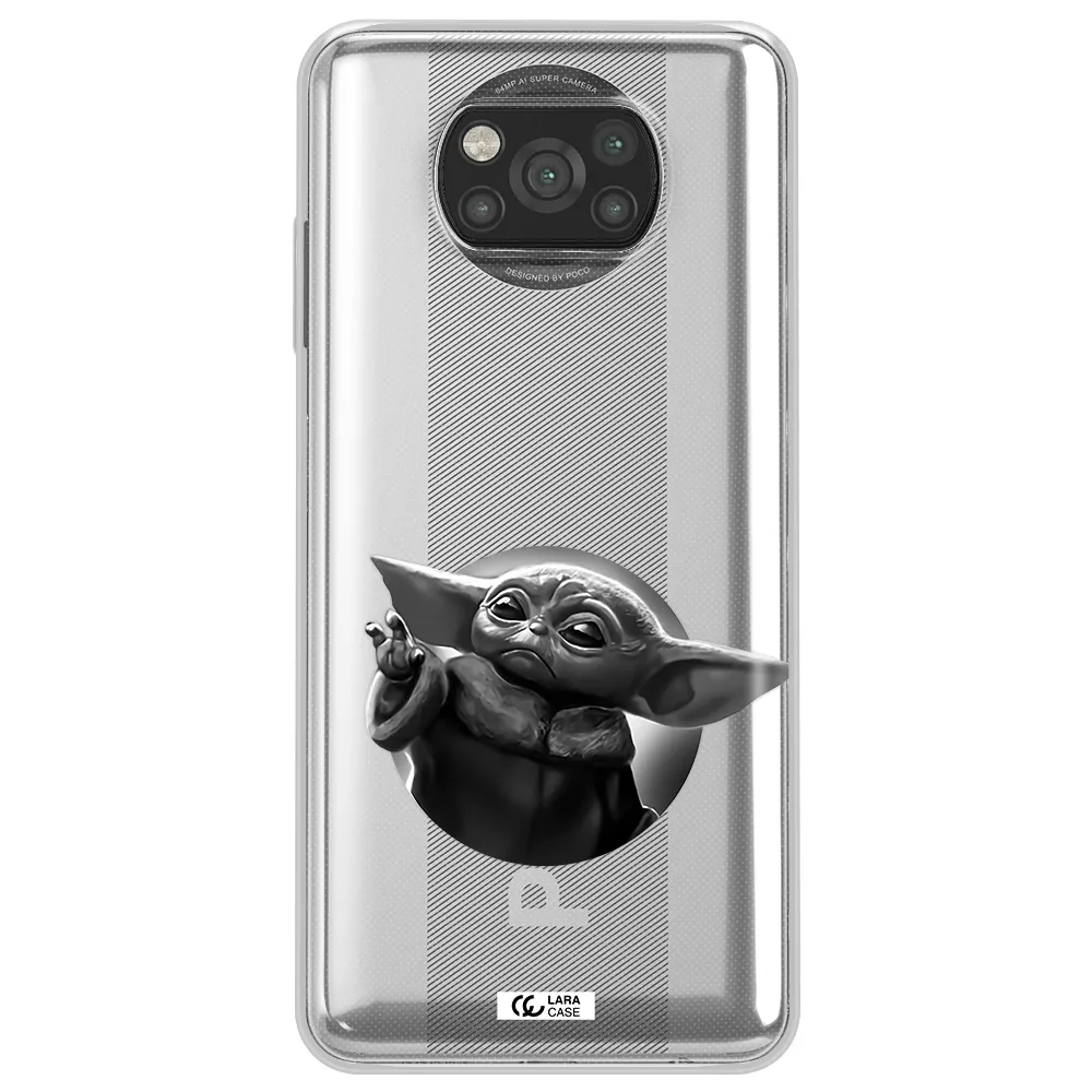 a black and white image of a baby yoda Xiaomi Poco X3 Clear TPU Case