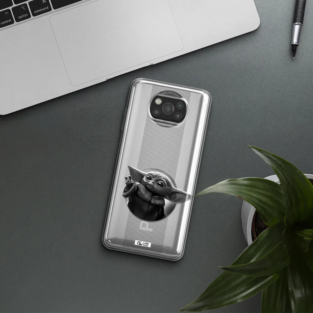 a black and white image of a baby yoda Xiaomi Poco X3 Clear TPU Case