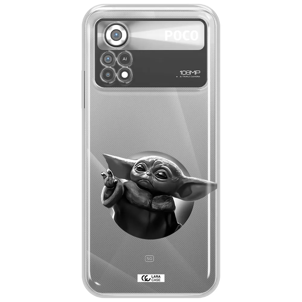 a black and white image of a baby yoda Xiaomi Poco X4 Pro Clear TPU Case