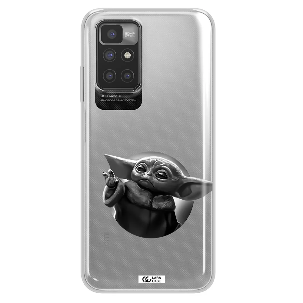 a black and white image of a baby yoda Xiaomi Redmi 10 Clear TPU Case