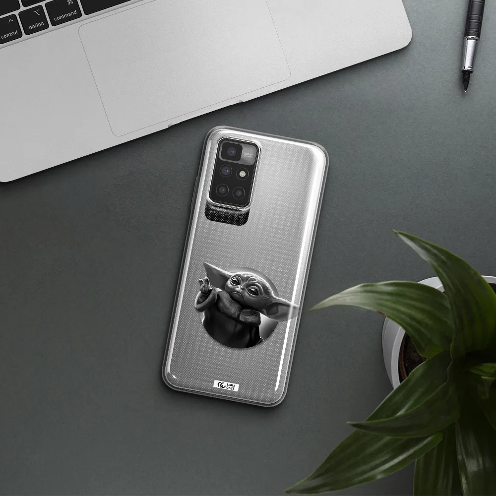 a black and white image of a baby yoda Xiaomi Redmi 10 Clear TPU Case