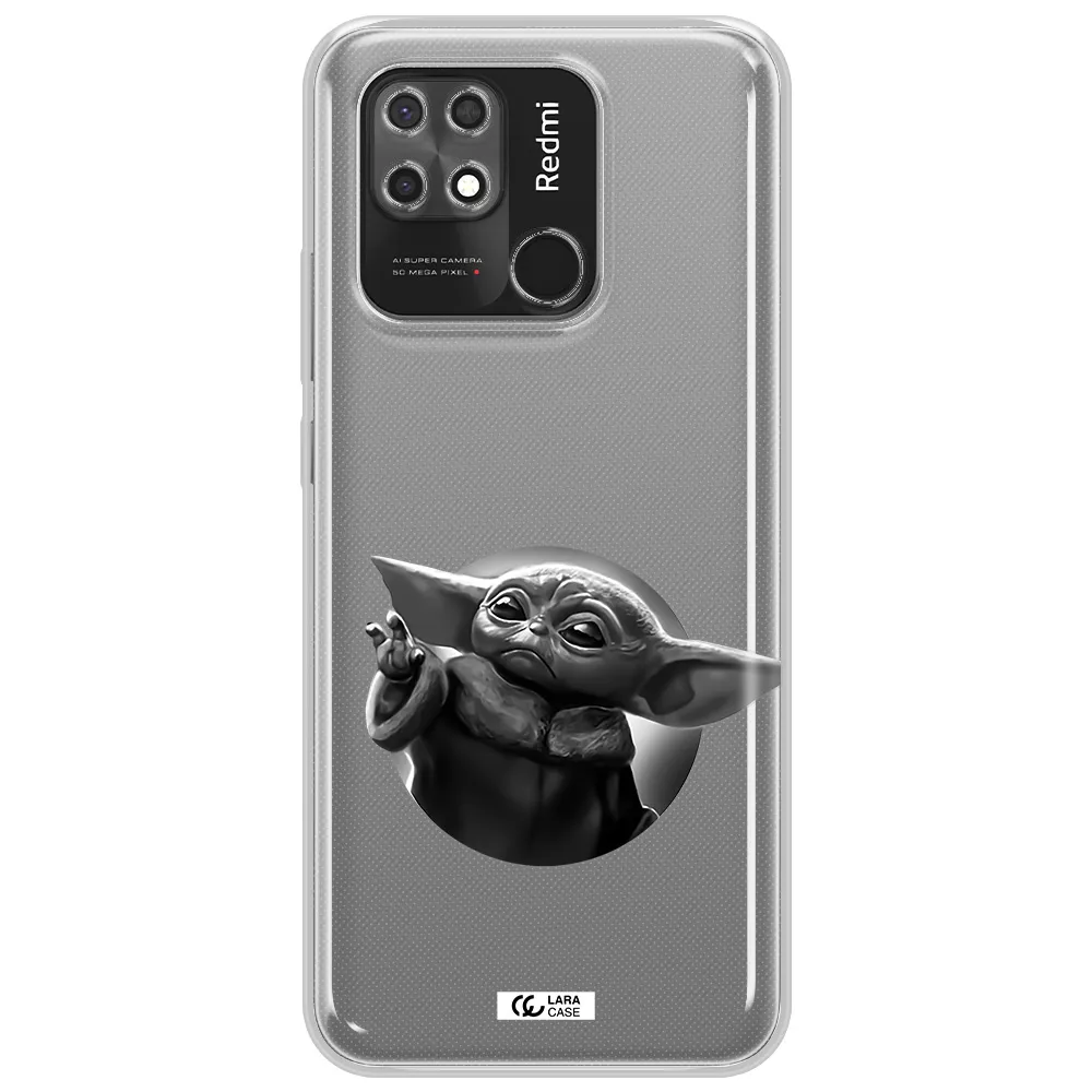 a black and white image of a baby yoda Xiaomi Redmi 10C Clear TPU Case