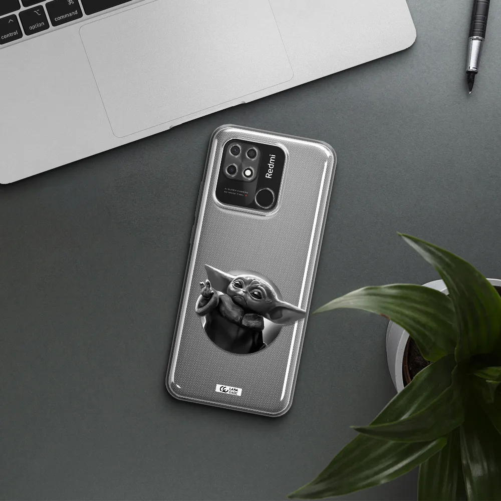a black and white image of a baby yoda Xiaomi Redmi 10C Clear TPU Case