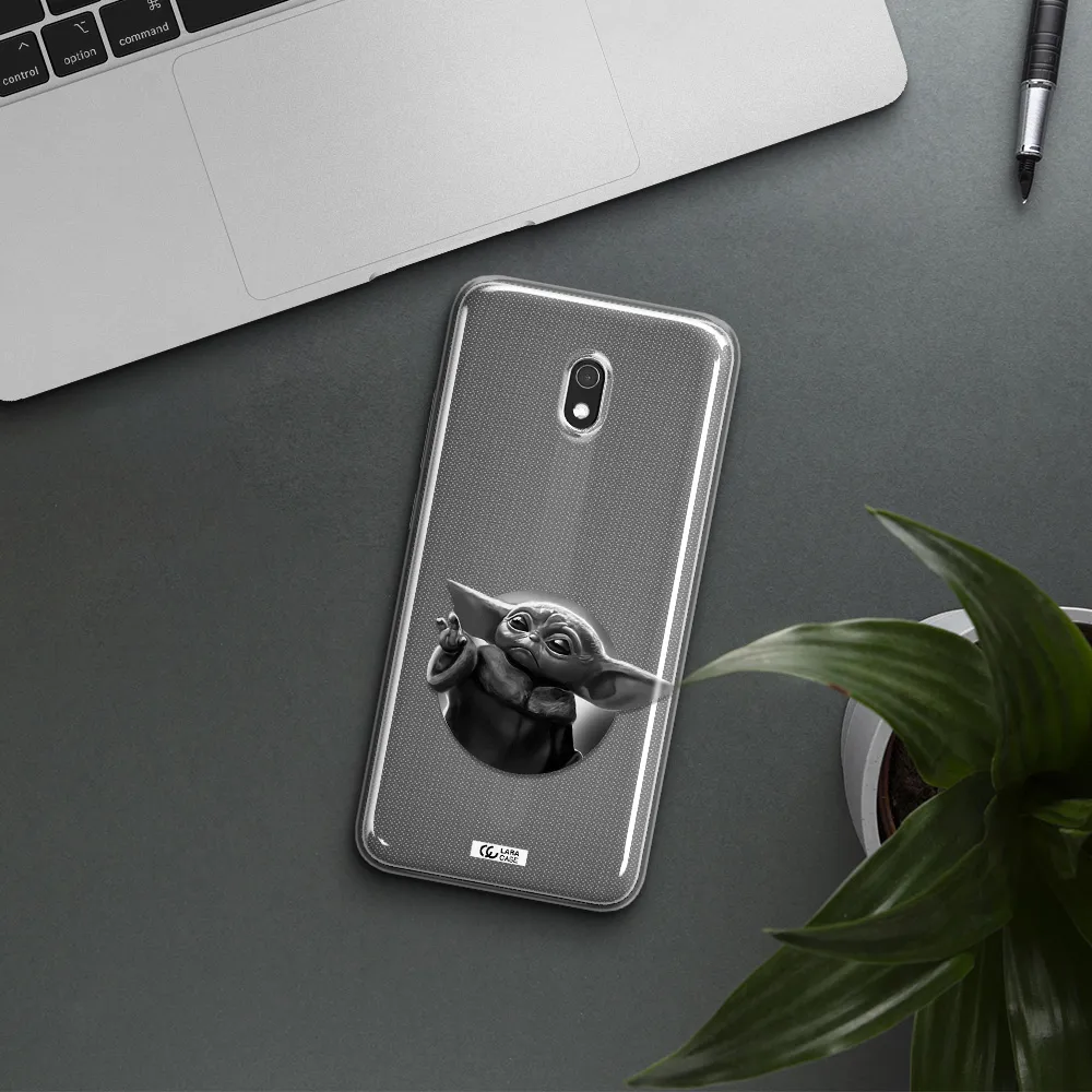a black and white image of a baby yoda Xiaomi Redmi 8A Clear TPU Case