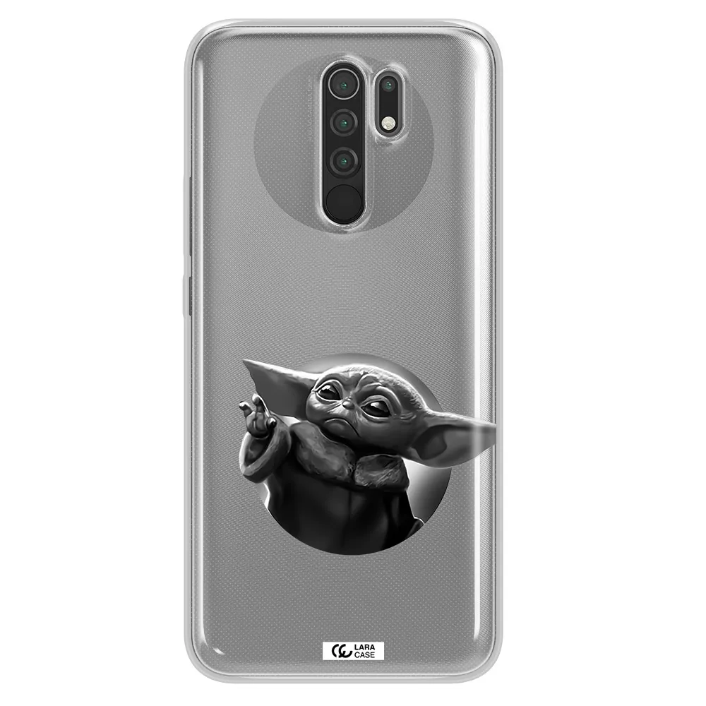 a black and white image of a baby yoda Xiaomi Redmi 9 Clear TPU Case