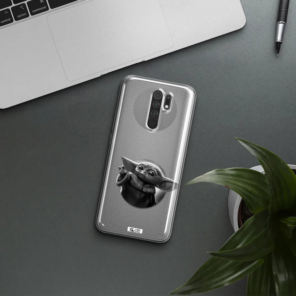 a black and white image of a baby yoda Xiaomi Redmi 9 Clear TPU Case