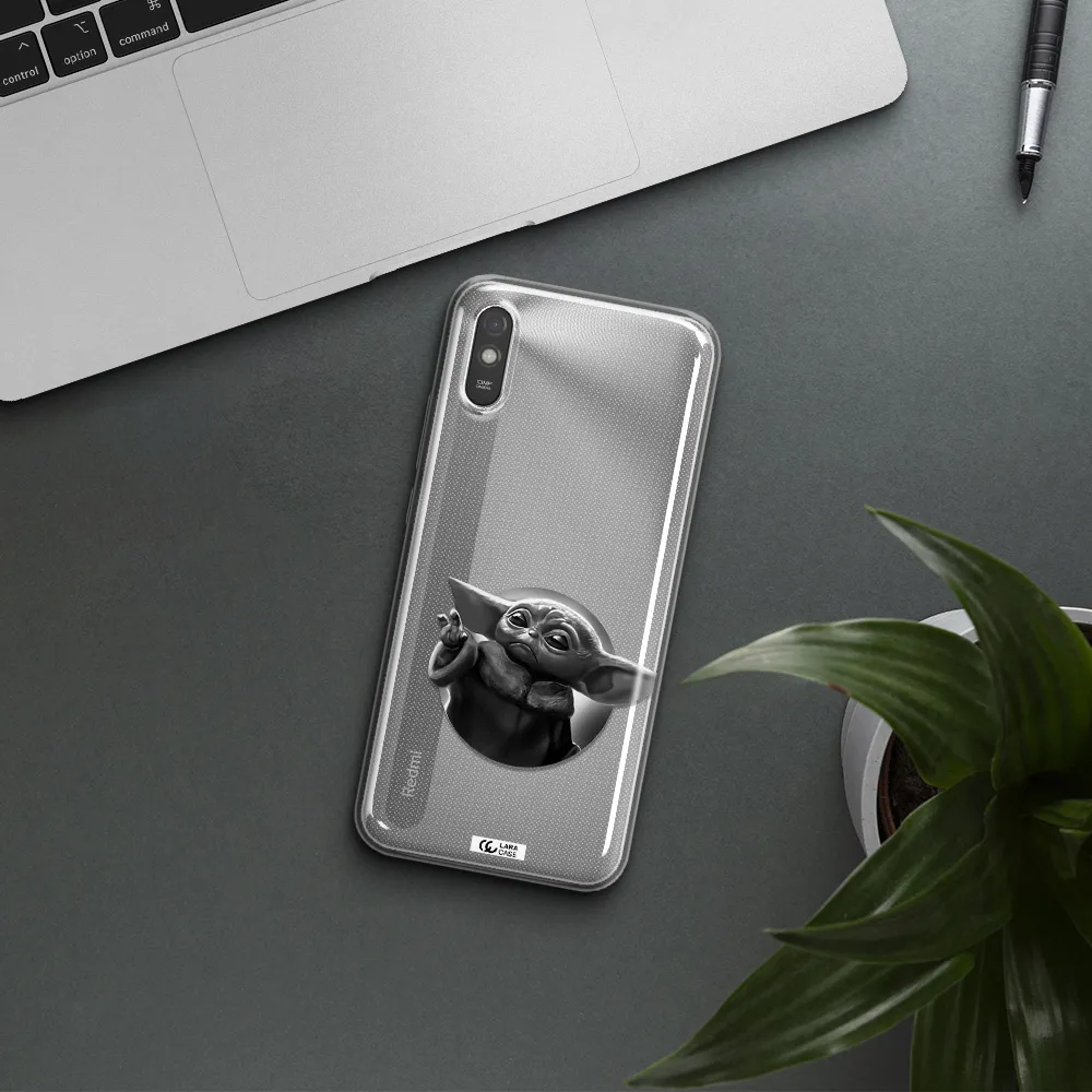 a black and white image of a baby yoda Xiaomi Redmi 9A Clear TPU Case