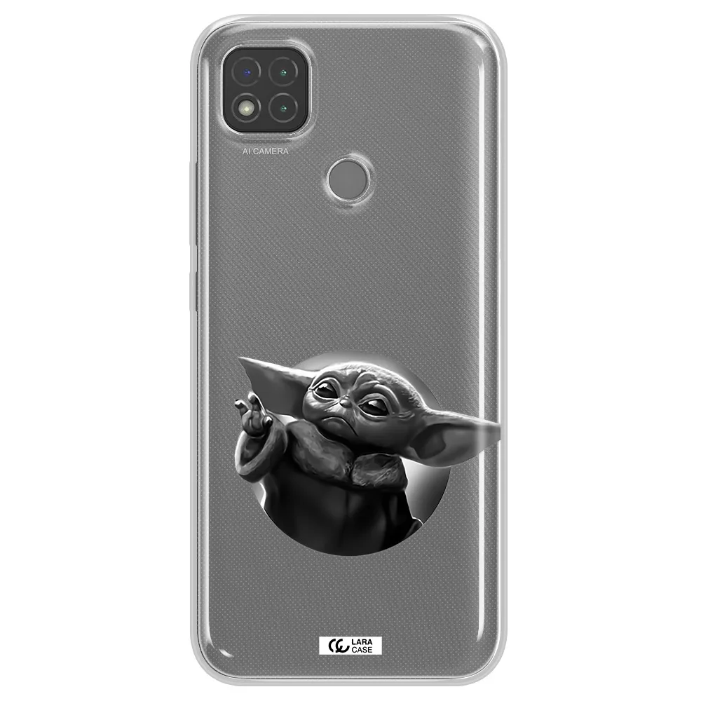 a black and white image of a baby yoda Xiaomi Redmi 9C Clear TPU Case