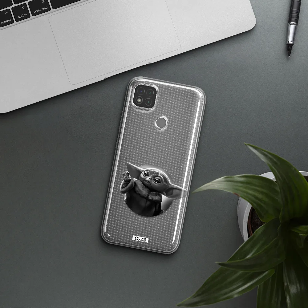a black and white image of a baby yoda Xiaomi Redmi 9C Clear TPU Case