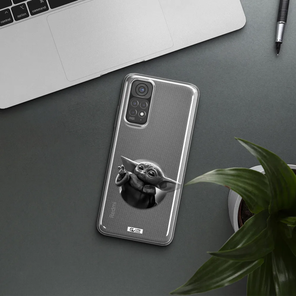 a black and white image of a baby yoda Xiaomi Redmi Note 11 Clear TPU Case