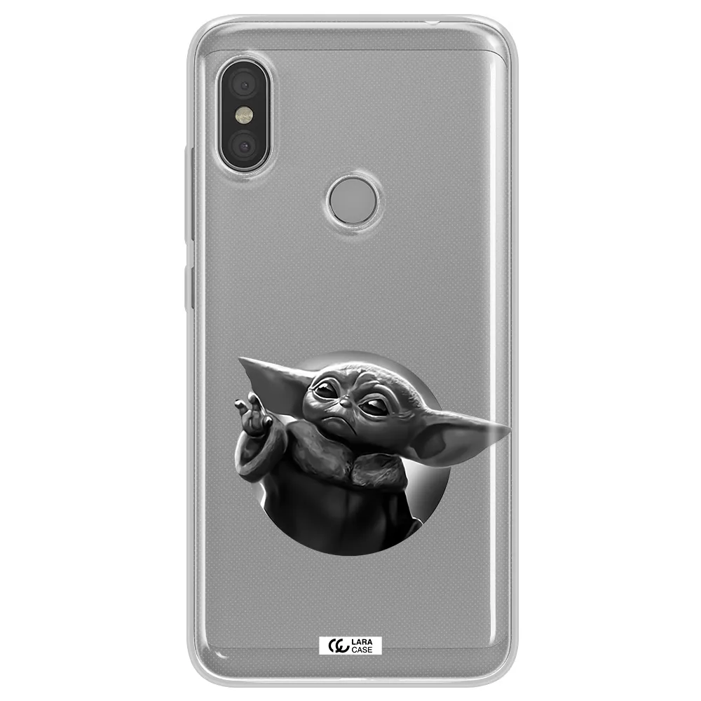 a black and white image of a baby yoda Xiaomi Redmi Note 6 Pro Clear TPU Case