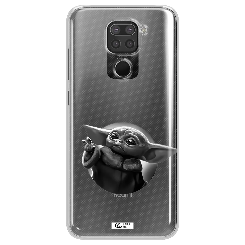 a black and white image of a baby yoda Xiaomi Redmi Note 9 Clear TPU Case
