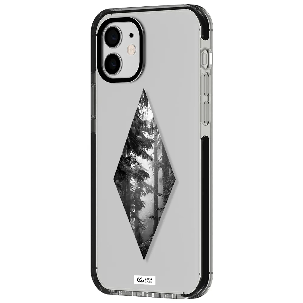 a diamond shaped image of trees Apple iPhone 11 impact black border Case