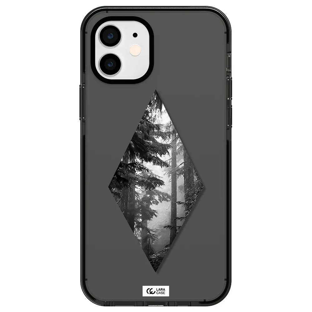 a diamond shaped image of trees Apple iPhone 11 impact Smoke Black Case