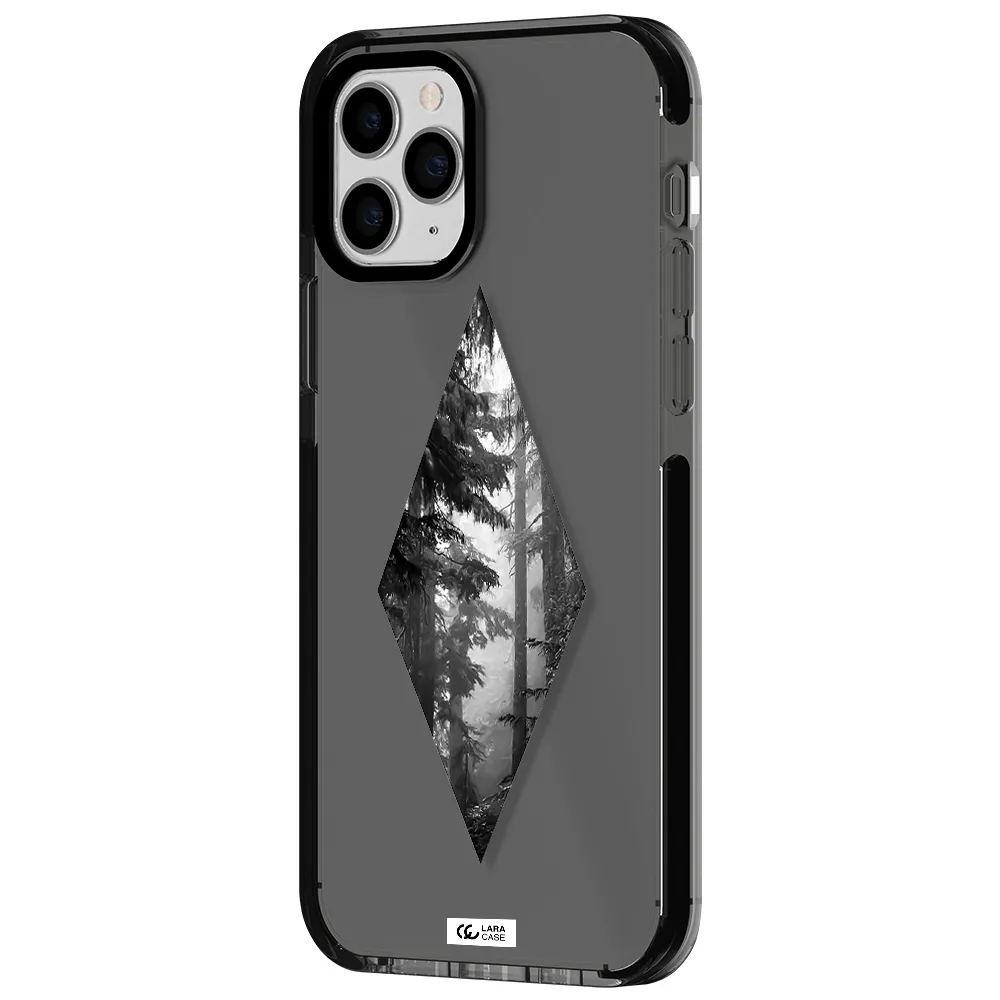 a diamond shaped image of trees Apple iPhone 11 pro impact Smoke Black Case