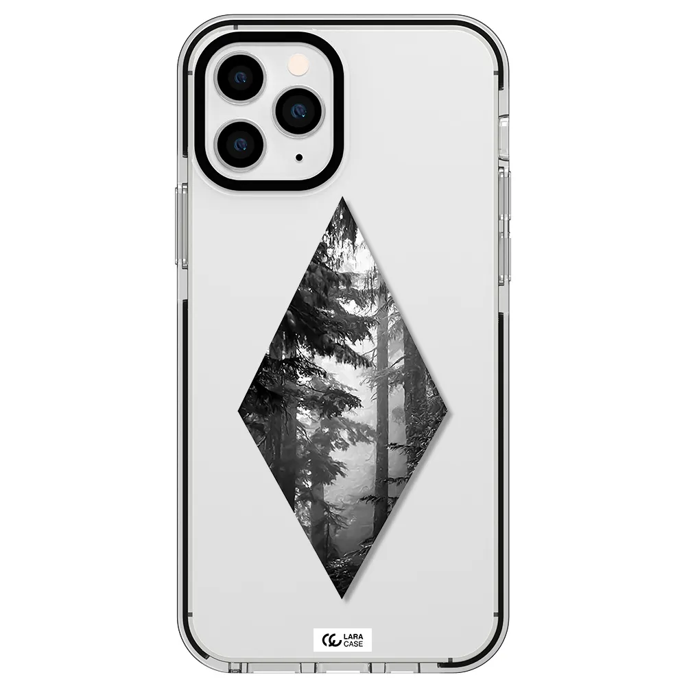 a diamond shaped image of trees Apple iPhone 11 pro max impact black border Case
