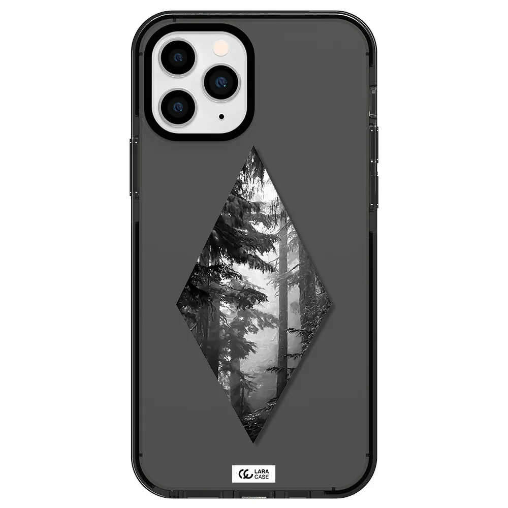 a diamond shaped image of trees Apple iPhone 11 pro max impact Smoke Black Case