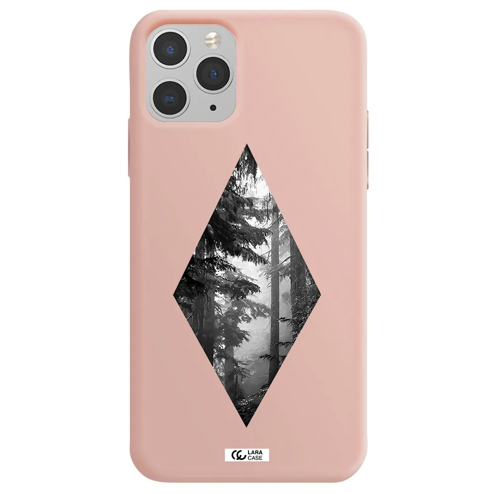 a diamond shaped image of trees Apple iPhone 11 pro max Silicone pastel pink Case