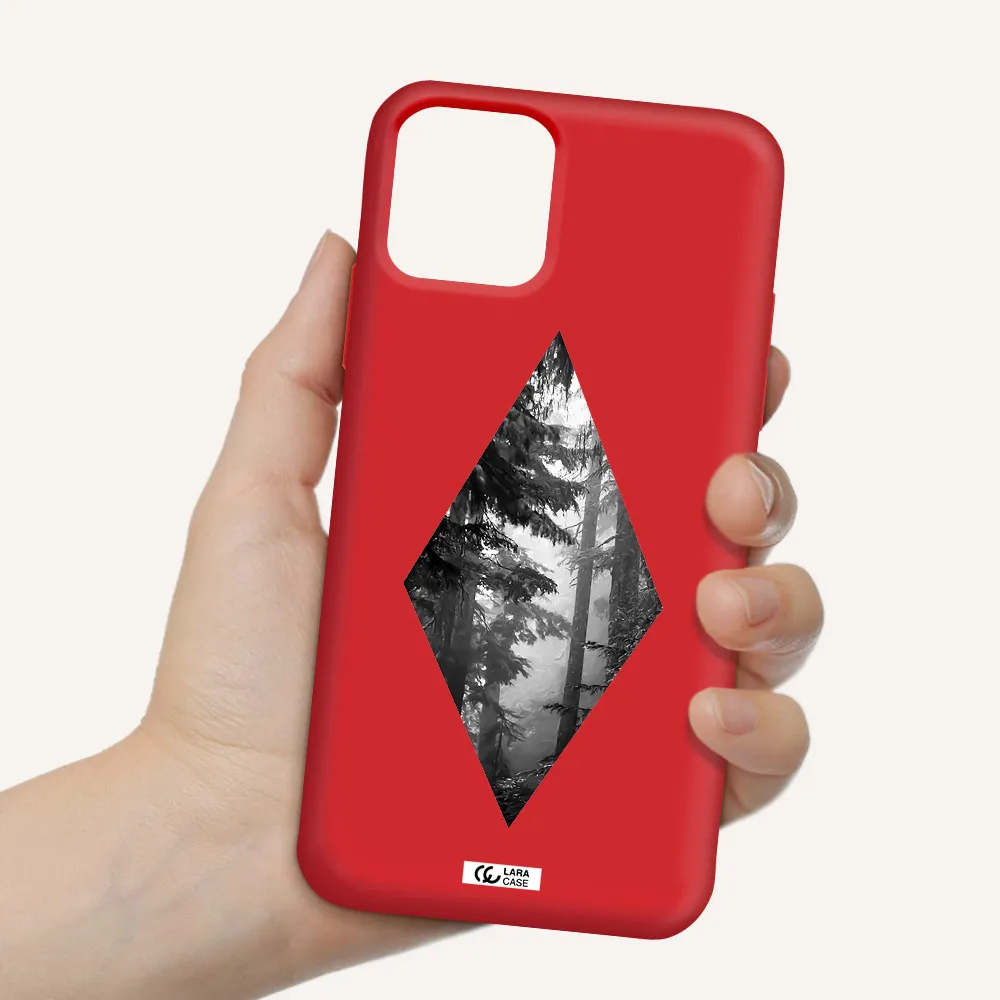 a diamond shaped image of trees Apple iPhone 11 pro Silicone Imperial Red Case
