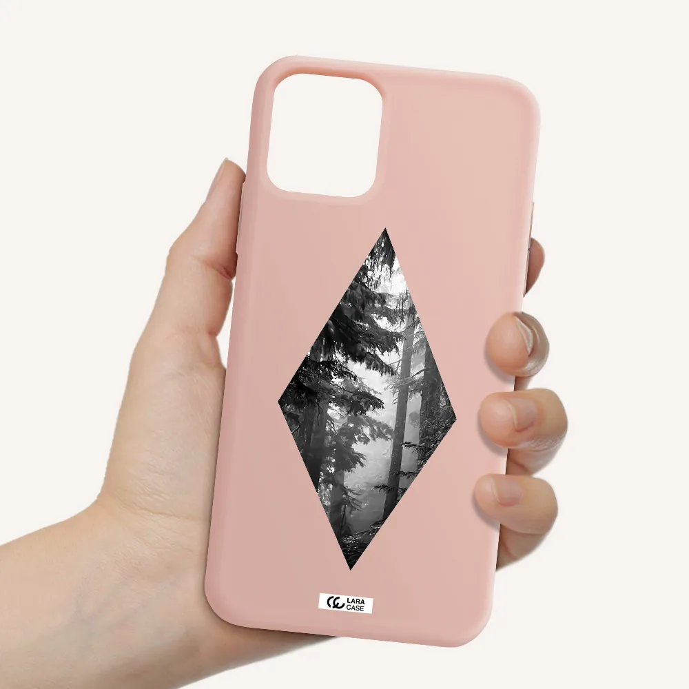 a diamond shaped image of trees Apple iPhone 11 pro Silicone pastel pink Case