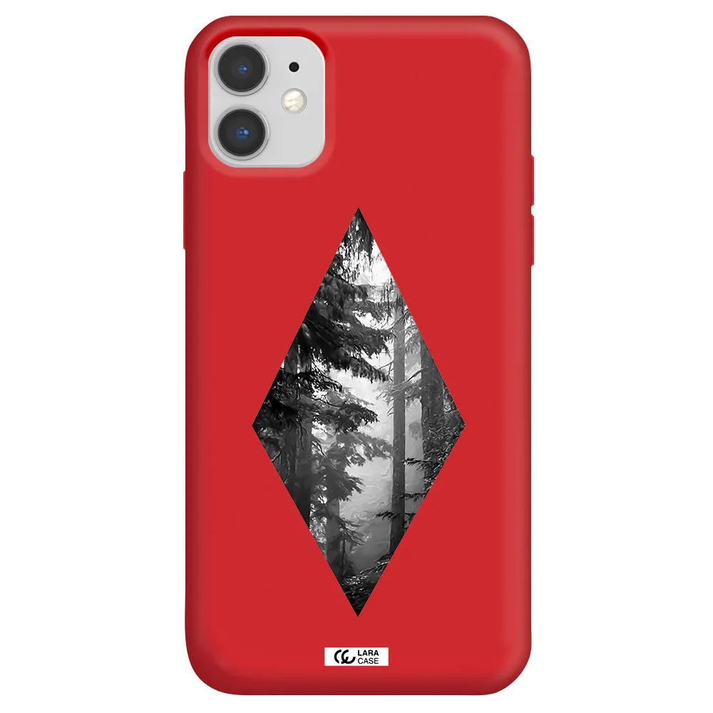 a diamond shaped image of trees Apple iPhone 11 Silicone Imperial Red Case