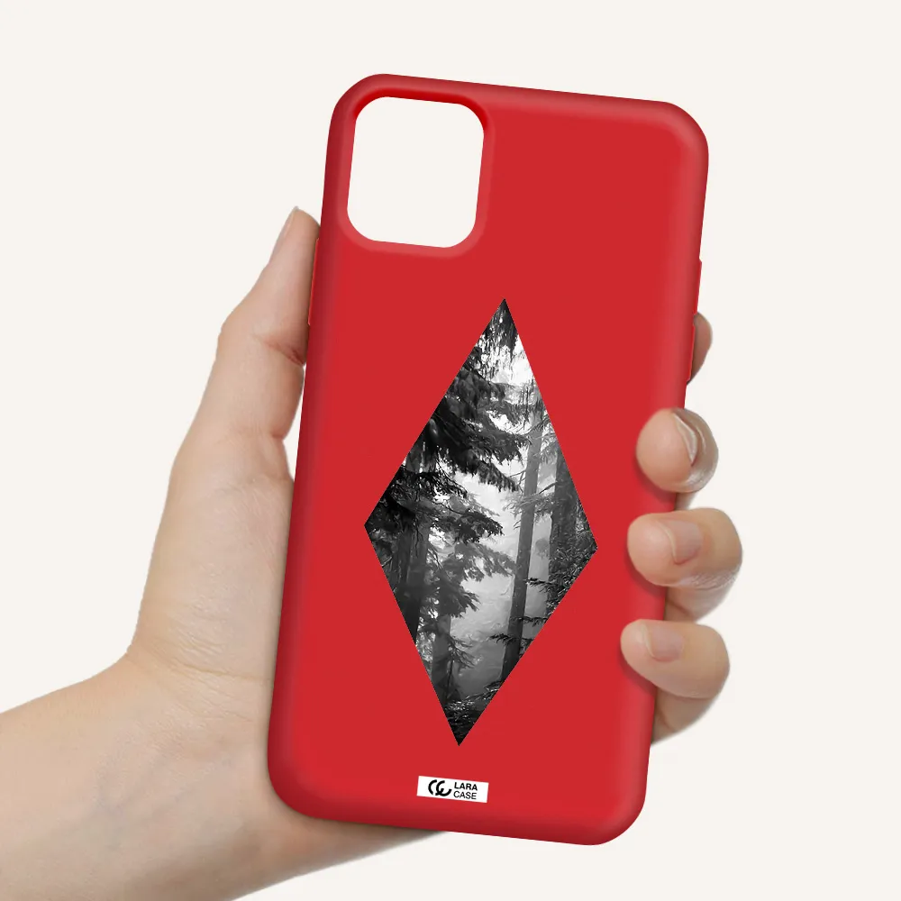 a diamond shaped image of trees Apple iPhone 11 Silicone Imperial Red Case