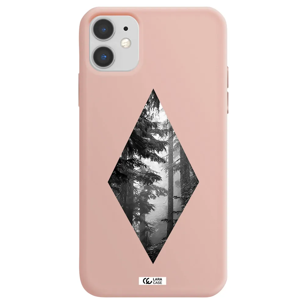 a diamond shaped image of trees Apple iPhone 11 Silicone pastel pink Case