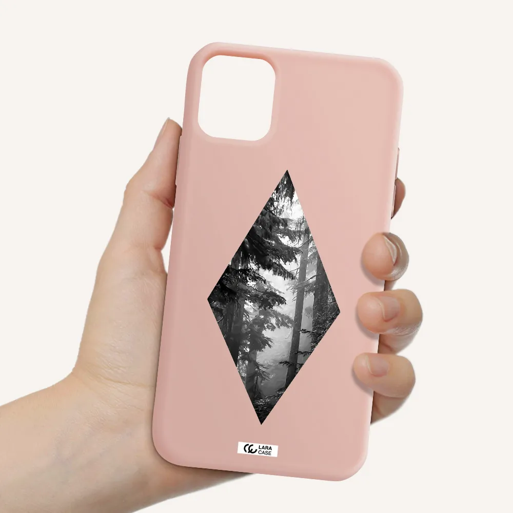 a diamond shaped image of trees Apple iPhone 11 Silicone pastel pink Case