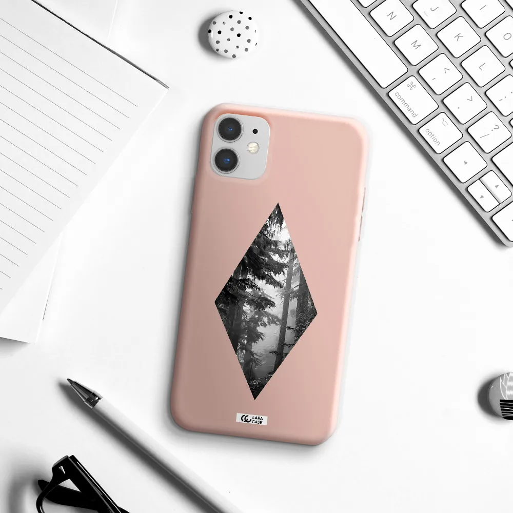 a diamond shaped image of trees Apple iPhone 11 Silicone pastel pink Case