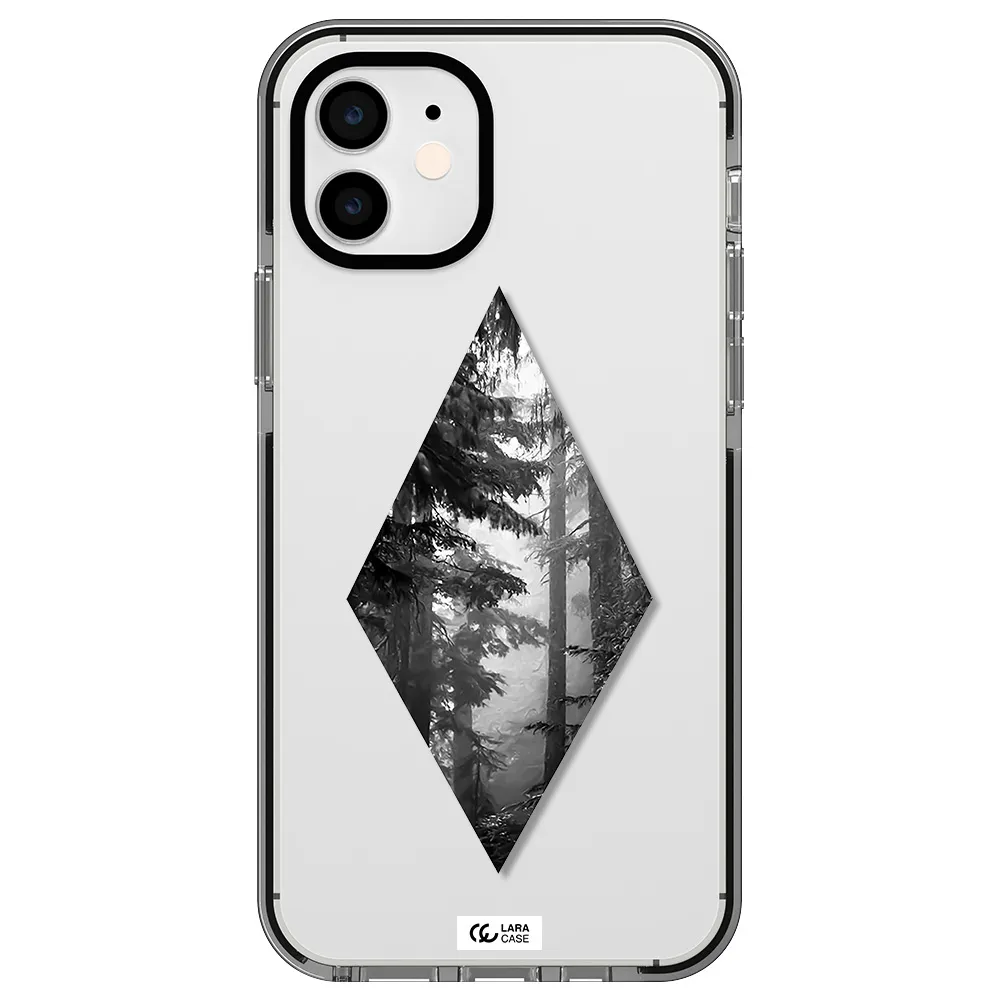 a diamond shaped image of trees Apple iPhone 12 impact black border Case