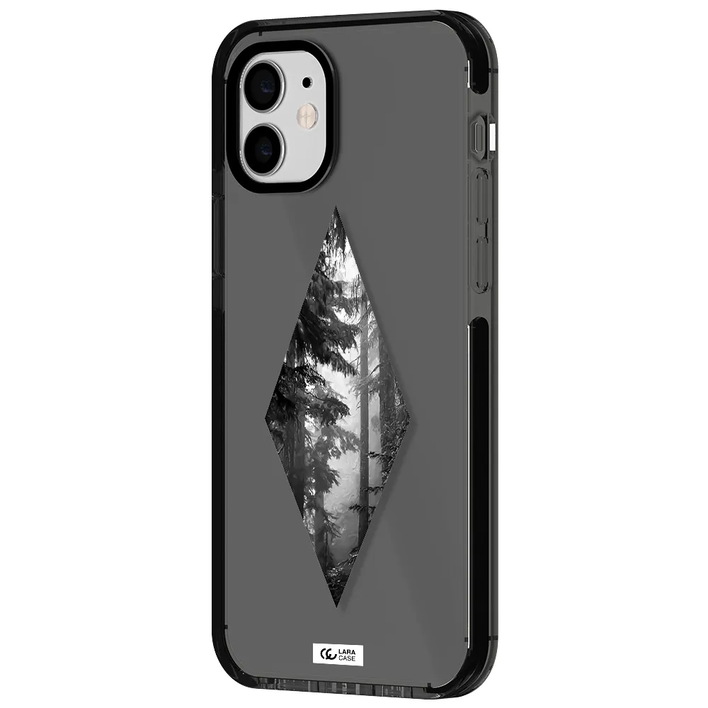 a diamond shaped image of trees Apple iPhone 12 impact Smoke Black Case