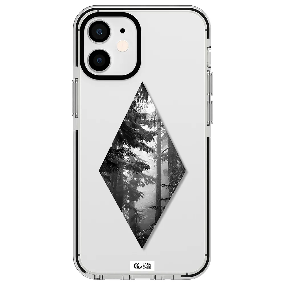 a diamond shaped image of trees Apple iPhone 12 mini impact black border Case