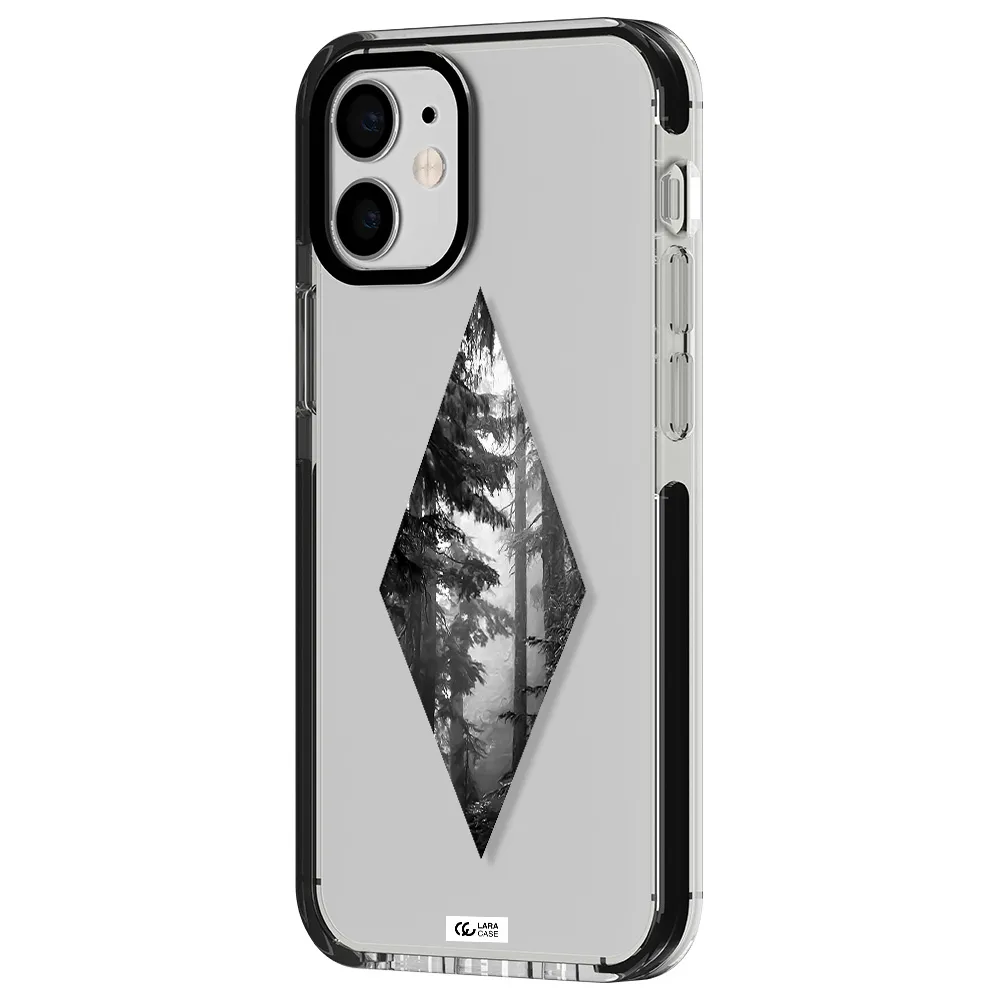 a diamond shaped image of trees Apple iPhone 12 mini impact black border Case
