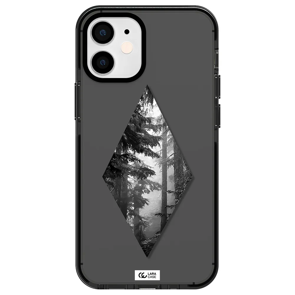 a diamond shaped image of trees Apple iPhone 12 mini impact Smoke Black Case