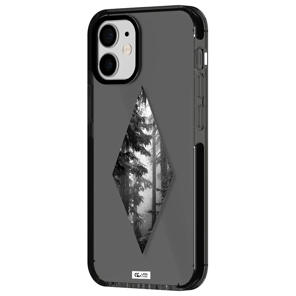a diamond shaped image of trees Apple iPhone 12 mini impact Smoke Black Case