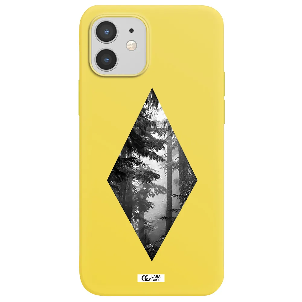 a diamond shaped image of trees Apple iPhone 12 mini Silicone canary yellow Case