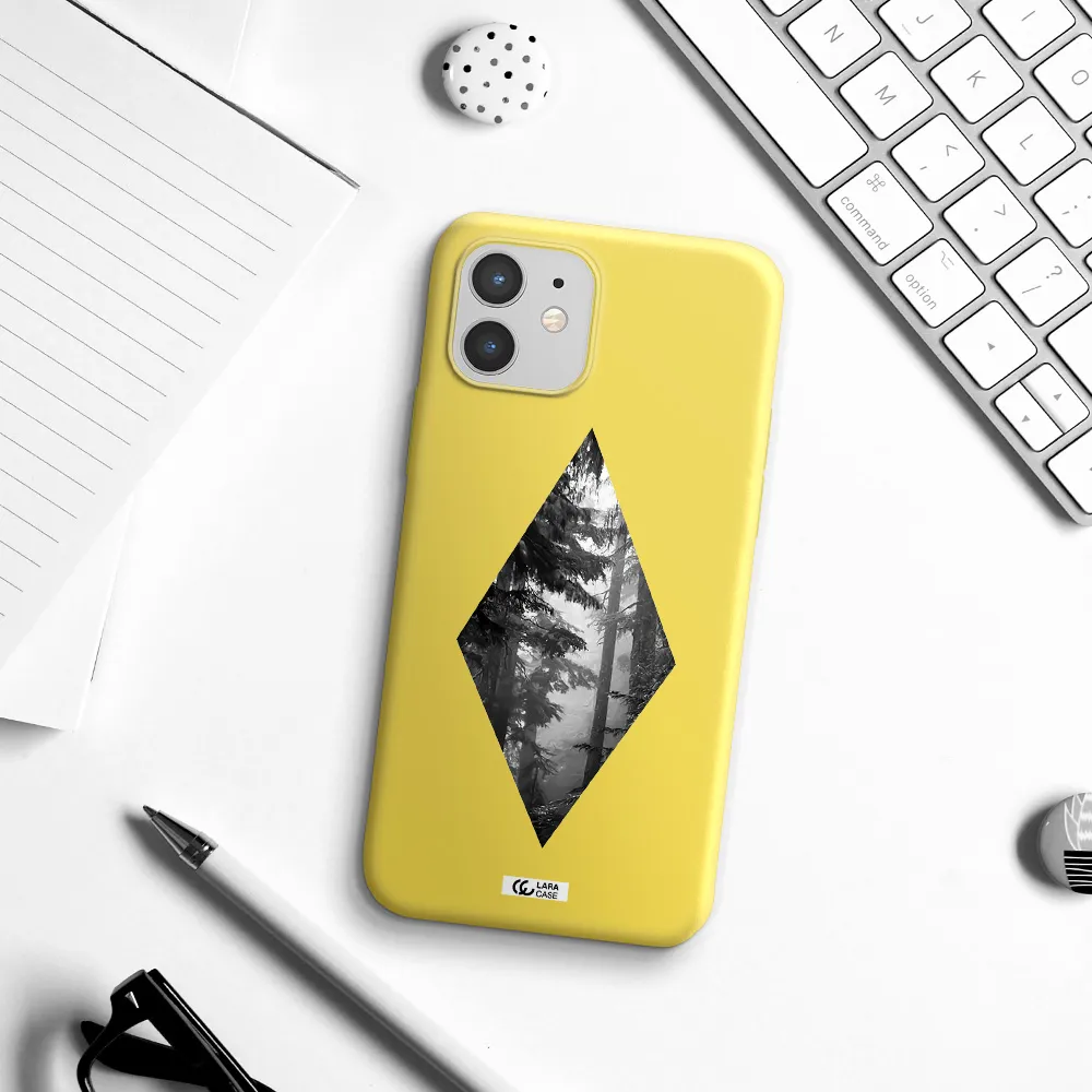 a diamond shaped image of trees Apple iPhone 12 mini Silicone canary yellow Case