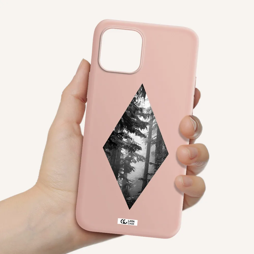 a diamond shaped image of trees Apple iPhone 12 mini Silicone pastel pink Case