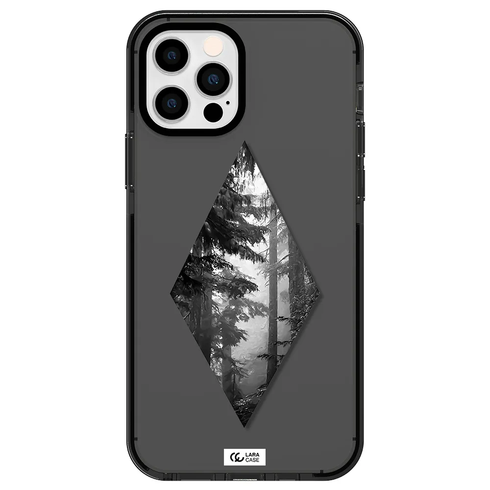 a diamond shaped image of trees Apple iPhone 12 pro impact Smoke Black Case
