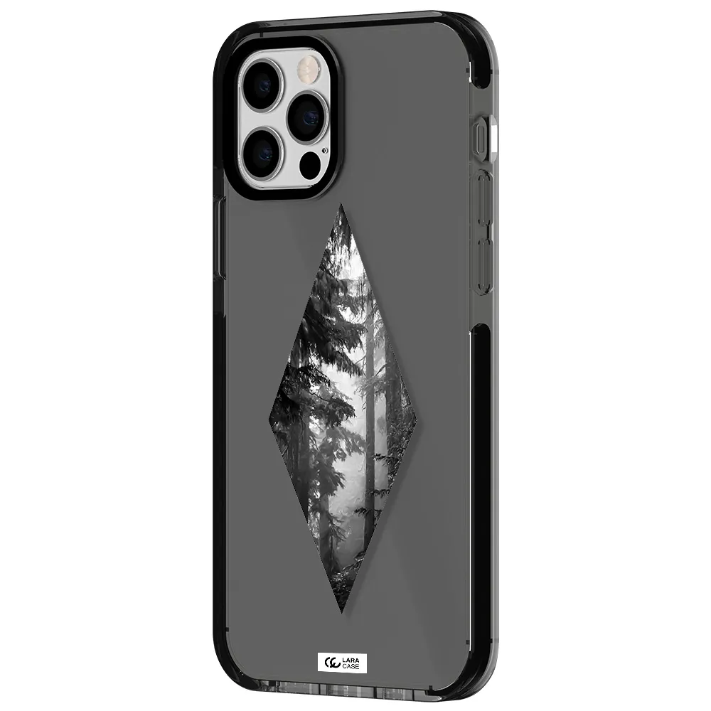 a diamond shaped image of trees Apple iPhone 12 pro impact Smoke Black Case