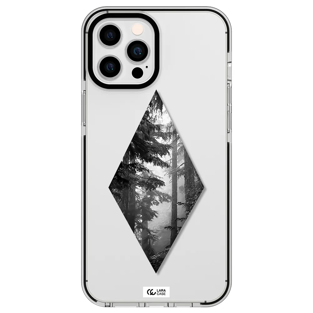 a diamond shaped image of trees Apple iPhone 12 pro max impact black border Case