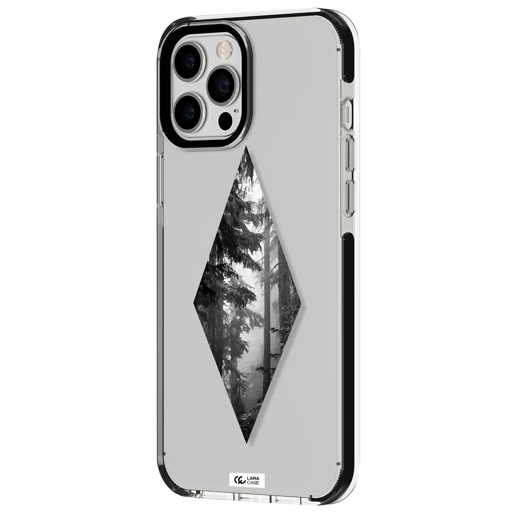 a diamond shaped image of trees Apple iPhone 12 pro max impact black border Case