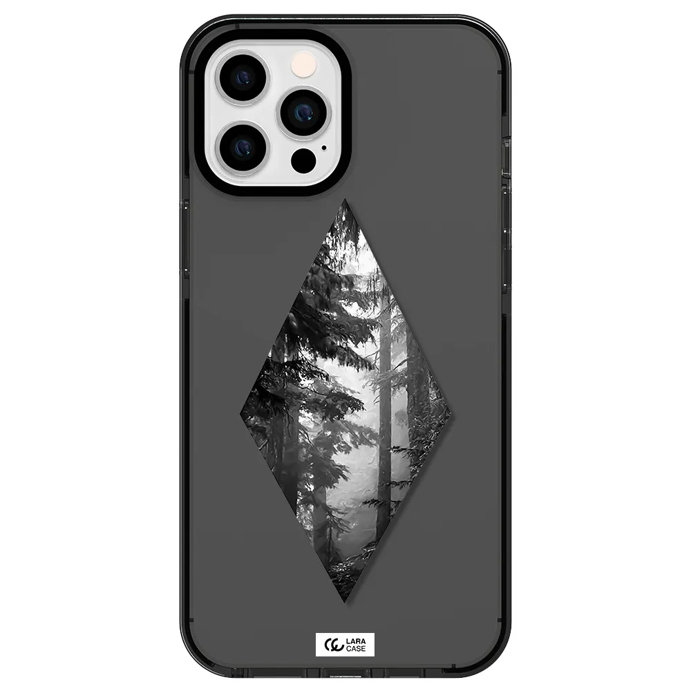 a diamond shaped image of trees Apple iPhone 12 pro max impact Smoke Black Case