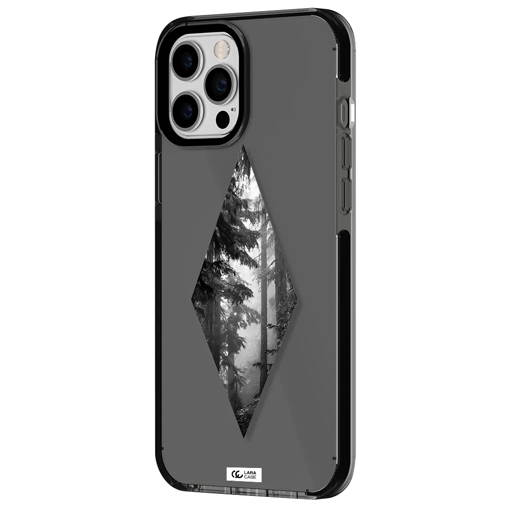 a diamond shaped image of trees Apple iPhone 12 pro max impact Smoke Black Case