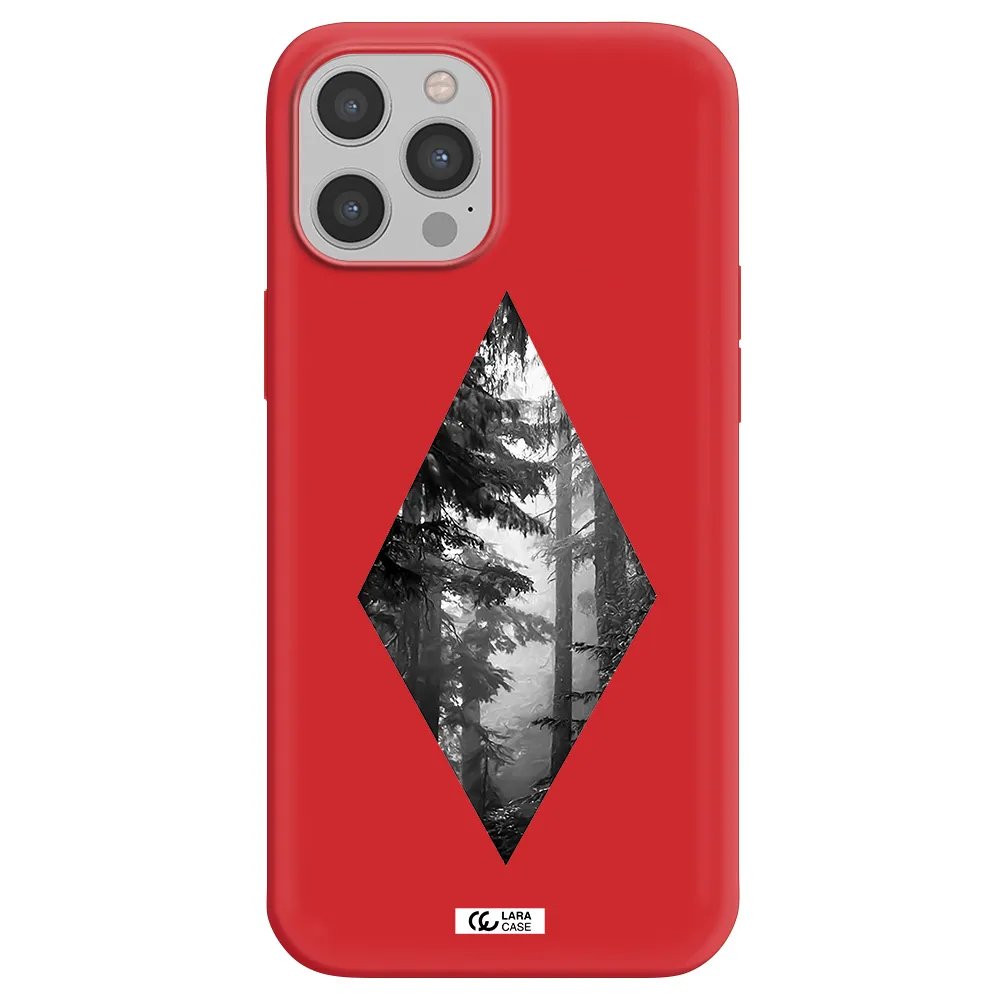 a diamond shaped image of trees Apple iPhone 12 pro max Silicone Imperial Red Case